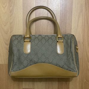 Vintage Gucci Monogram Boston Canvas Leather Handbag Shoulder Bag Made in Italy